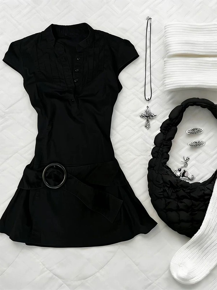 Corset Waist Cinch - Robe de soirée noire style vintage
